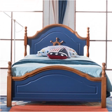 地中海全实木儿童床1.2米床单人床男孩床1.5米蓝色王子床儿童家具