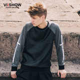 VIISHOW2016春季新款卫衣欧美街头修身圆领套头卫衣拼皮男潮大码