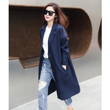 实拍2016新款秋装女款韩版超长款西装领大码宽松显瘦纯色风衣外套