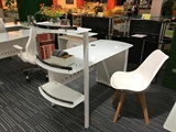 简约宜家单人办公桌员工电脑桌现化时尚钢化玻璃桌带书架组合