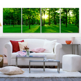 客厅沙发背景墙装饰画无框画卧室四联画绿色森林风景挂画家居壁画