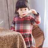【洋娃娃8】婴儿女童过年衣服冬装宝宝秋冬格子连衣裙韩版亲子装