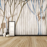 玉兰大型无缝壁画北欧风格墙纸壁纸客厅卧室电视背景壁纸麋鹿树林