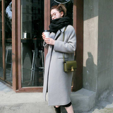 2016韩版新款羊毛呢大衣女修身显瘦呢子外套长款过膝西装领大衣潮
