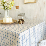 简约现代桌巾色织台布白底茶几布地中海蓝格子餐桌布艺防水桌布