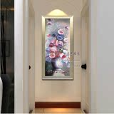 纯手工定制玄关装饰画竖版简欧式花卉油画过道客厅壁画走廊油画