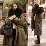 2016冬季新款时尚韩版超大毛领连帽工装女加厚保暖超长棉服外套潮