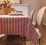 波西米亚异域条纹加厚布艺色织餐桌布复古茶几布方形台布彩色定做