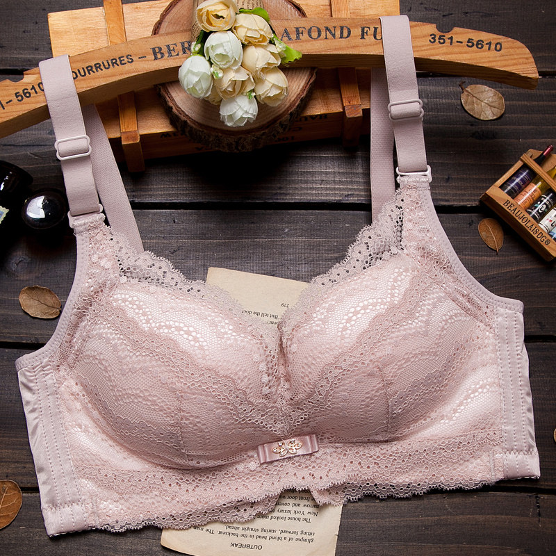 Underwear women gathered small breast thick adjusted bra sexy lace stitching girl no steel ring bra