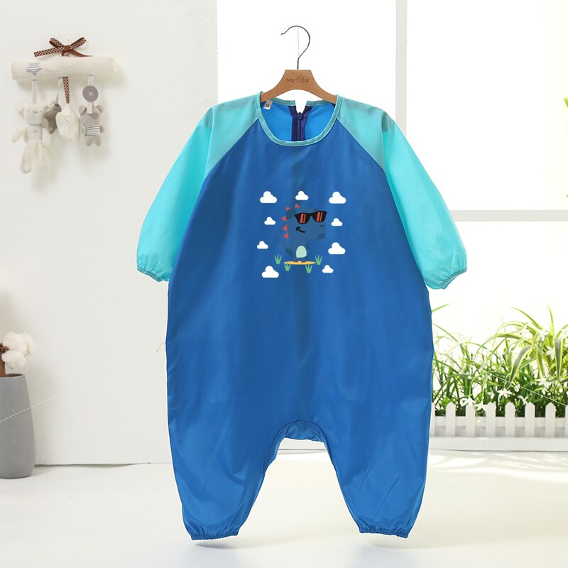 Baby hooded childrens jumpsuits eat waterproof hoodies play sand anti-dirty clothing baby crawl clothes boys and girls draw clothes