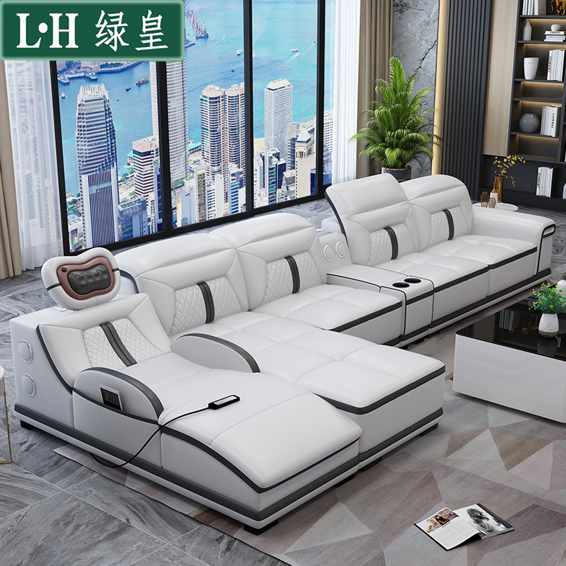 Large family massage leather sofa combination living room head layer cowhide 1 plus 2 plus expensive villa high-end atmospheric leather sofa