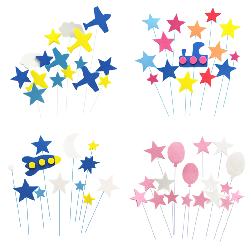 Plane Star Moon Captain Sponge Wire Sign Five-point Star Birthday Party Cake decorated with wire flag