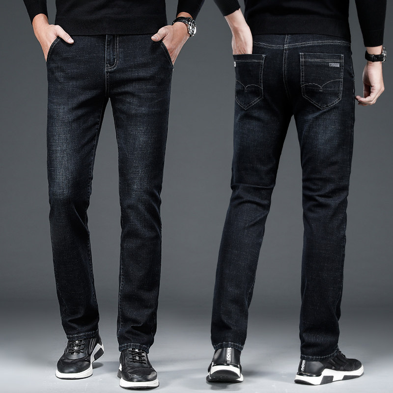 Spring 2021 new high-end jeans mens straight barrel loose-fitting black casual trousers spring and autumn pants