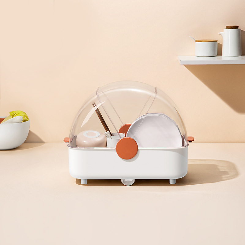 Kitchen multi-purpose dishes storage shelf has a large drain and dust storage box storage rack bowl