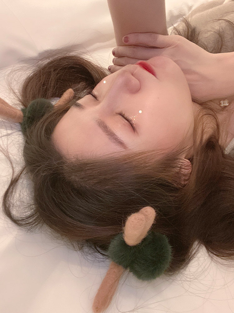 Plush sweet Korean import rabbit ears small frog elk horn hair ring hair rope tie hair leather ribs