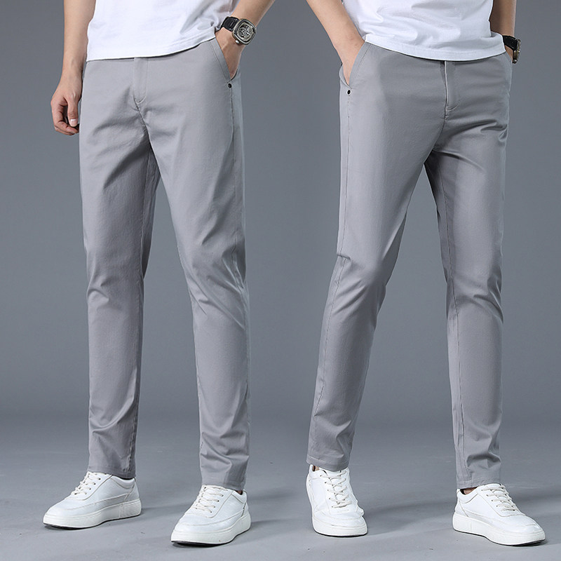 Summer thin long pants mens casual pants mens ice silk straight barrel slim Korean version of the trend spring and summer sports model