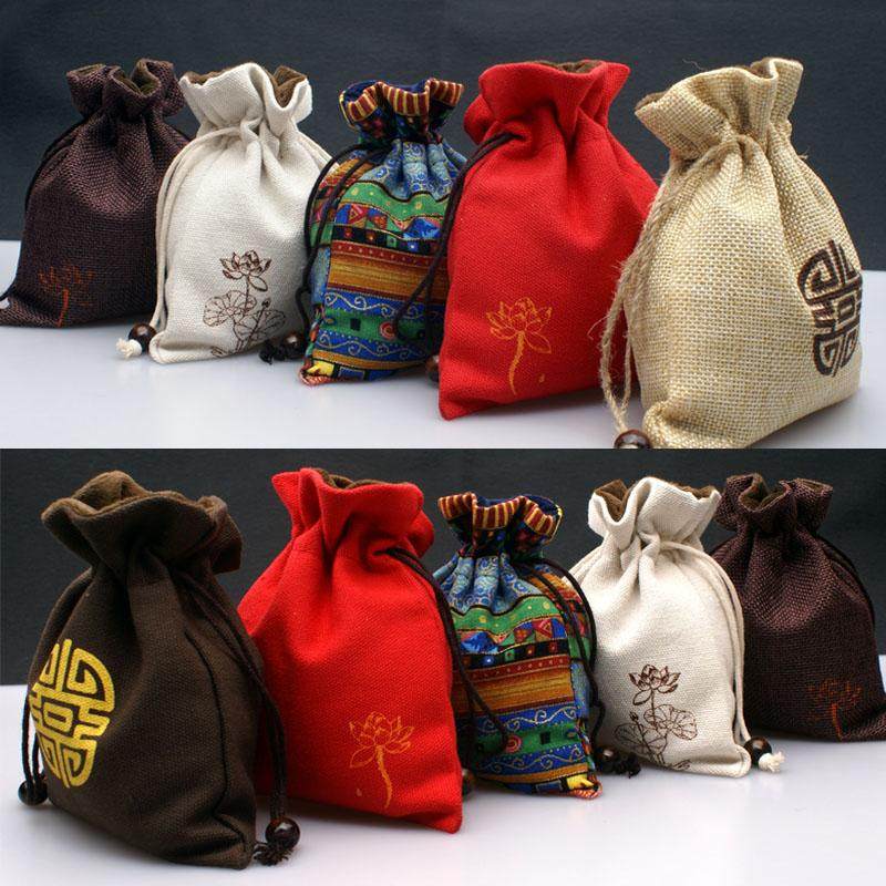 Pure cotton linen bag teacup bag jewelry bag contains bag bundle pocket pull rope bag Buddha beads play bag bead bag