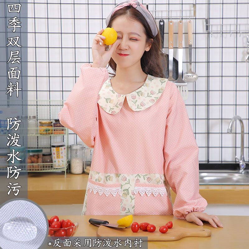 Anti-wearing hooded apron personality lady cooking manicure painting half-body cooking clothes long aquatic cute custom