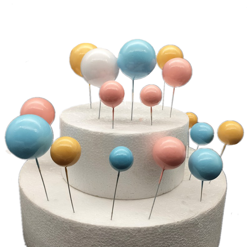 Colored ball cake decoration Pink blue white yellow metal ball plug-in Cake decoration 10 pieces