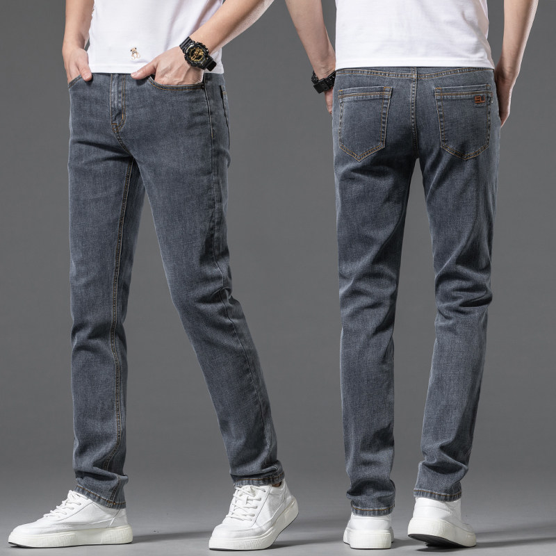 High-end smoked grey jeans mens 2021 new loose straight casual stretch mens trousers summer thin model