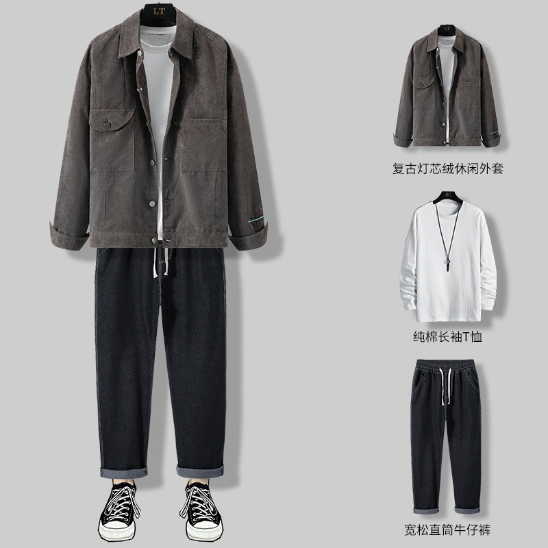 Mens jacket spring and autumn new Korean version of the trend clothes mens wear a pair of matching handsome wick velvet jacket