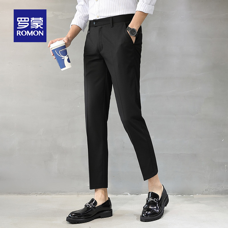 Lomond nine-point pants mens straight-barrel trend mens pants spring and summer thick Korean version of slimming small feet mens casual pants