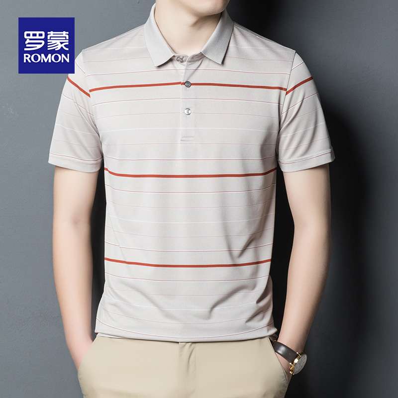 Lomons silk casual t-shirt mens striped fashion business slimming trend short-sleeved Polo shirt summer new