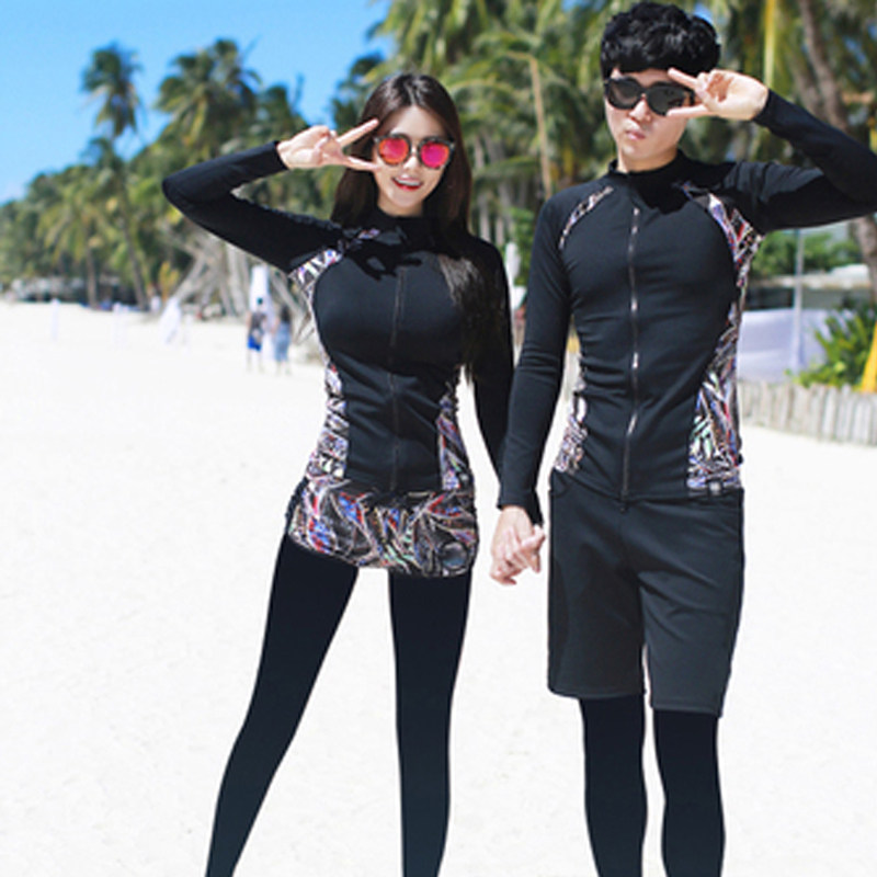 South Korean wetsuit womens split swimsuit four-piece zip-up long-sleeved long pants sunscreen jellyfish dress size swimsuit