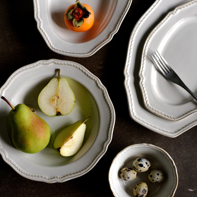 French retro ceramic tableware cuisine photo tableware grass gray dark tone temperament plate food under the glaze embossed