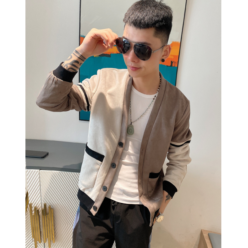 Spirit boy spring and autumn slim jacket social youth trend handsome cardigan trend men casual solid color jacket top