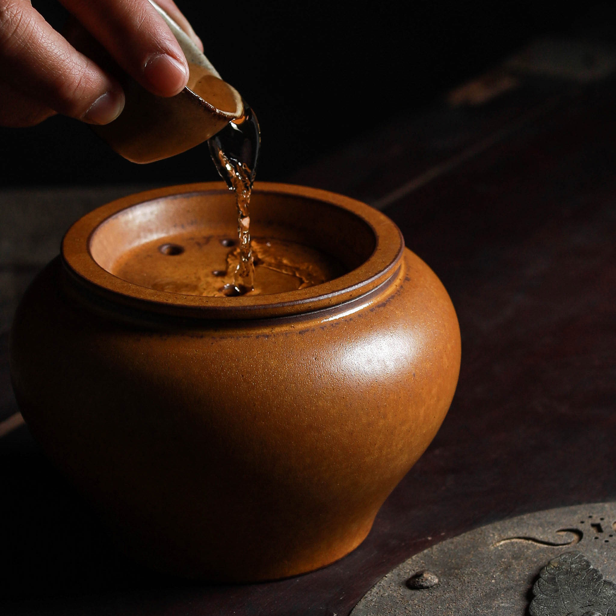 Duqing vine yellow hand-built water Jingdezhen ceramic tea wash kung fu tea ceremony accessories big tea scum bucket