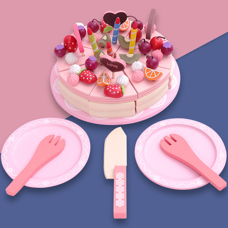 Childrens home cake toy birthday gift kitchen toy cut to see magnetic wood 1-2-3-4 years old