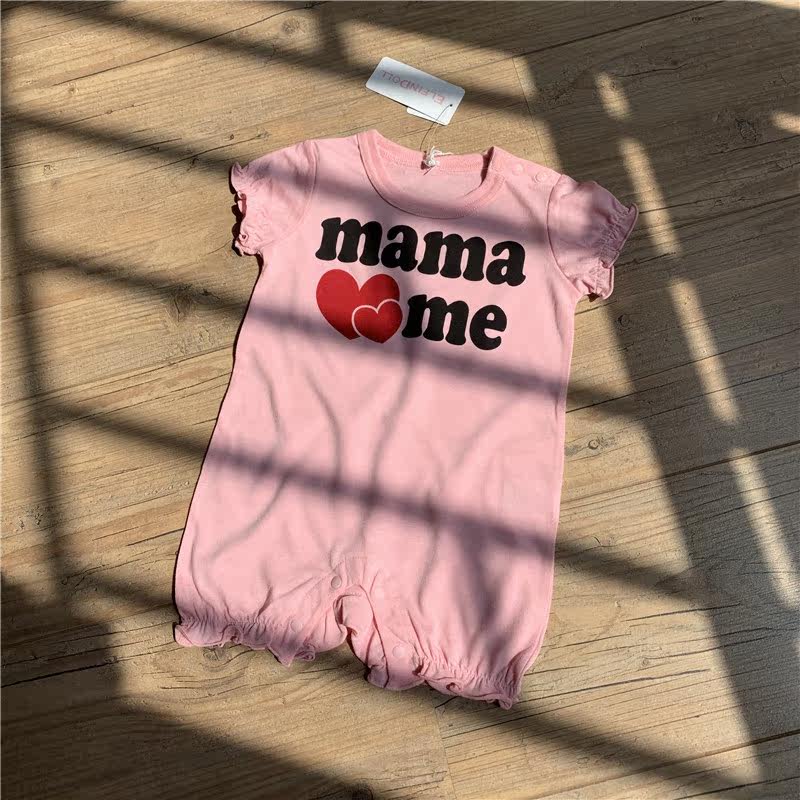 Baby short-sleeved jumpsuit baby girl ha-shirt pink newborn jumpsuit half-sleeve crawler short-crawling bag farts