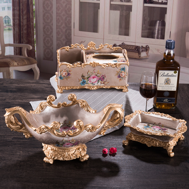 European fruit plate three-piece set home luxury creative modern living room coffee table set resin home fruit plate set