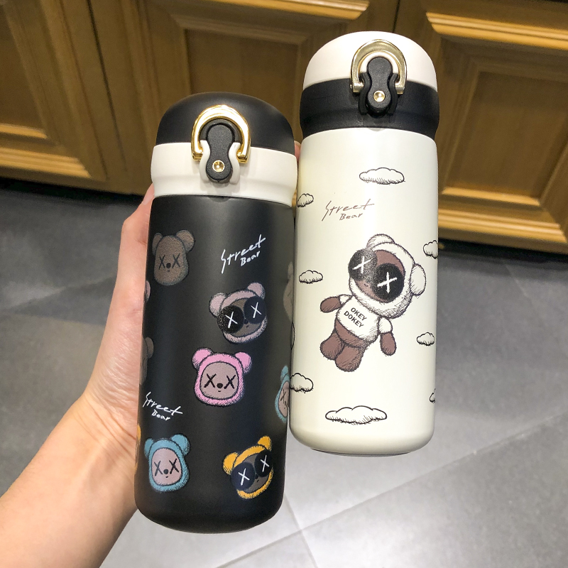 Insulation cup female ins cute bear couple portable cup Korean version of the personality trend bullet cover straight drink cup students