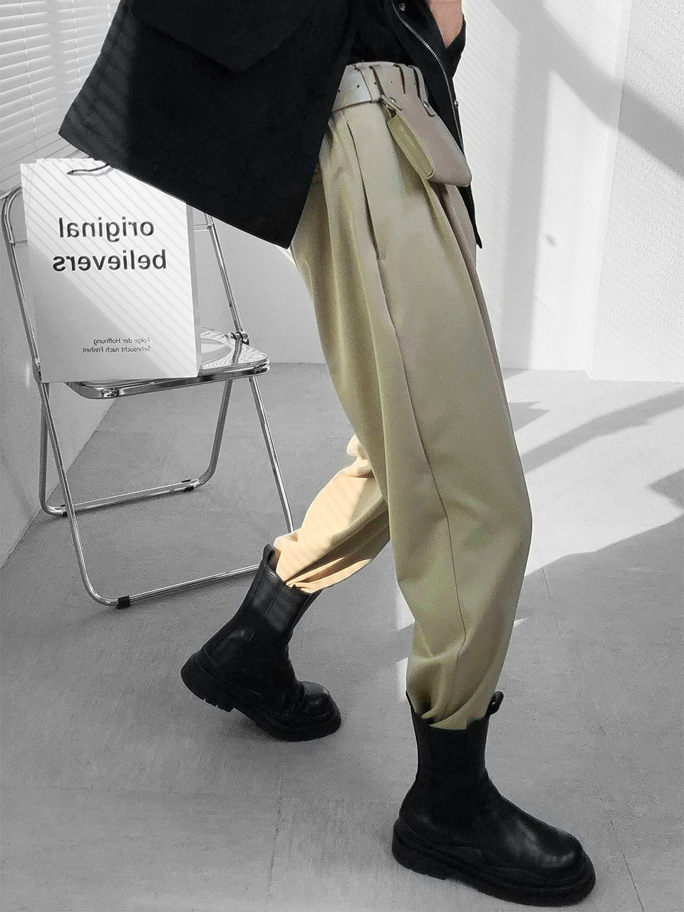 Dragon talk about the spring waist bag casual small pants mens straight 2021 new tidal card Korean version of the loose drop feeling drop tide