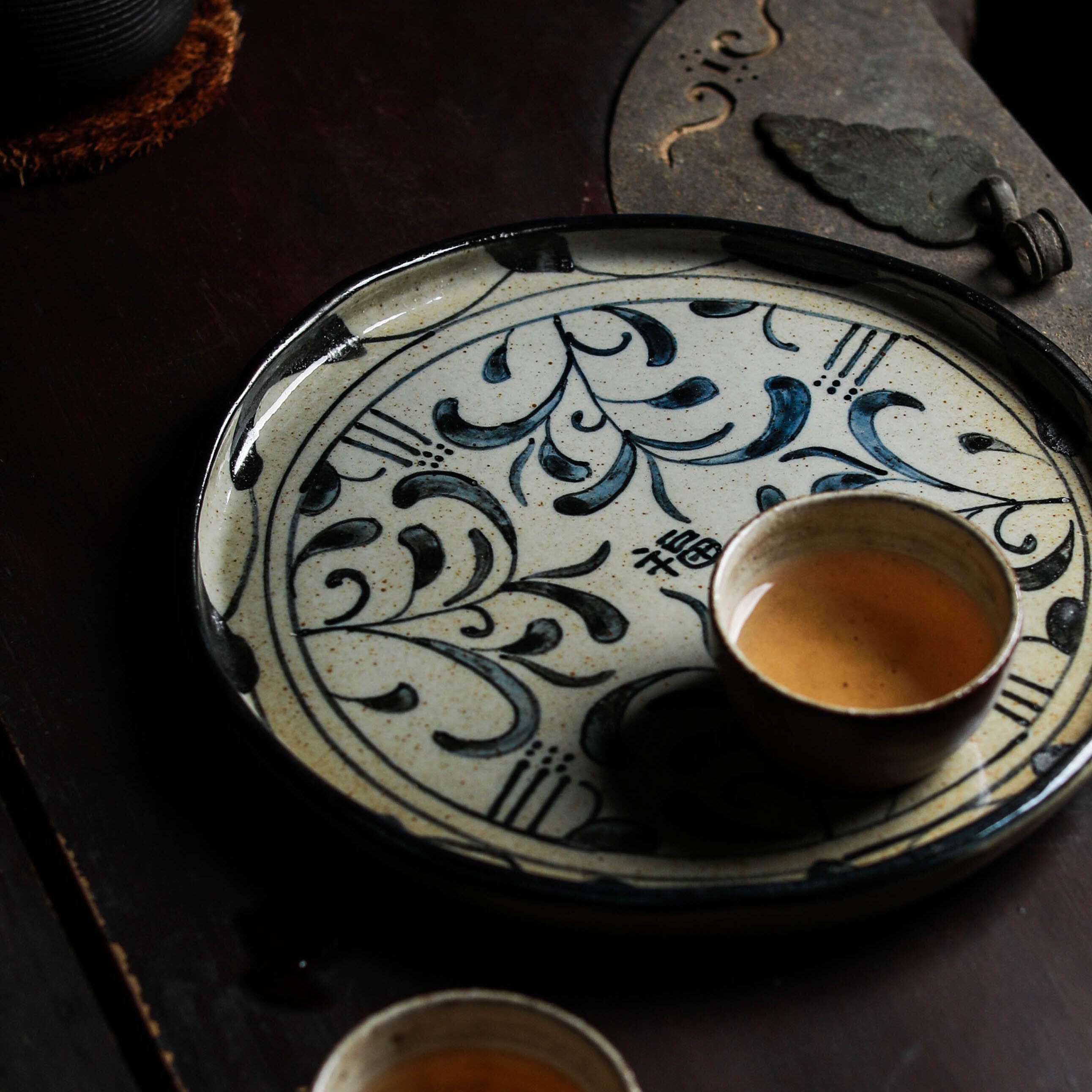 Uniquely clear hand-painted Fukui dry tea plate ceramic vintage kung fu tea set snack plate pot tray pot carrying dry bubble table