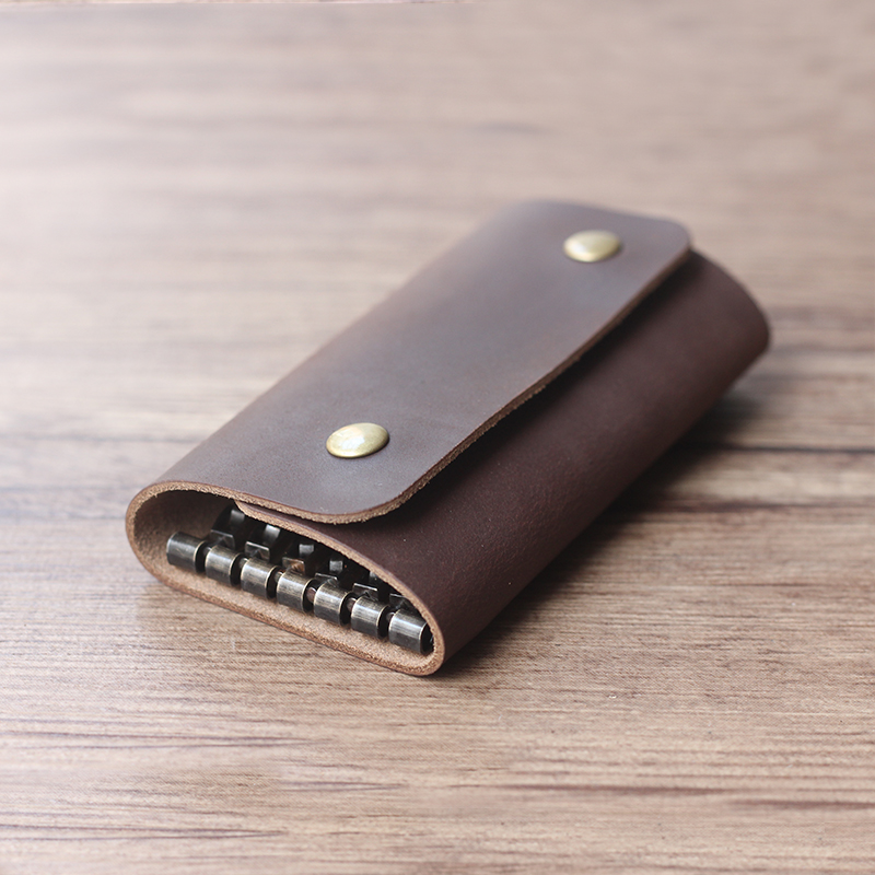 Mad horse skin simple buckle hand-made retro literary leather head layer cowhine large capacity male and female original key bag