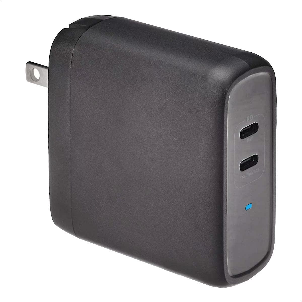 Amazon Basics USB-C charger 68W two-port GaN black and white