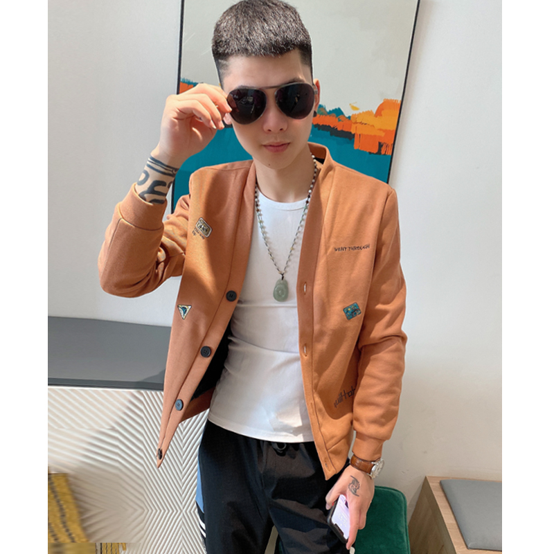 Ins autumn mens knitwear jacket spirit guy slimmed collar top trend dynamic handsome jacket man