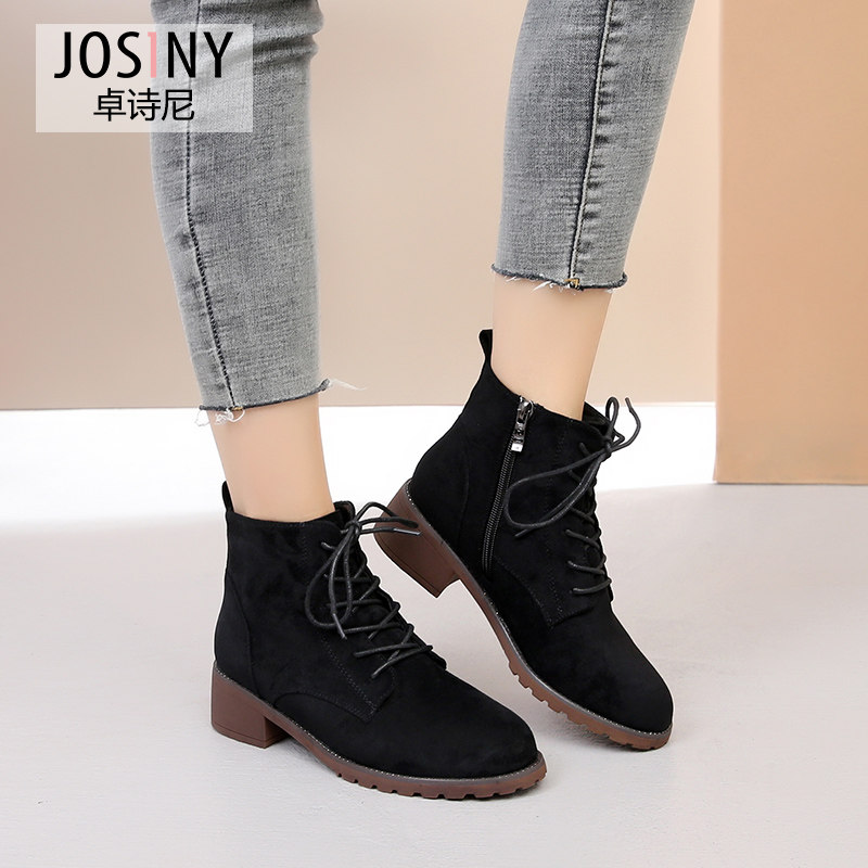 DEstini 2021 Winter Boots womens new front straps with matte leather British casual Martin boots womens lean boots