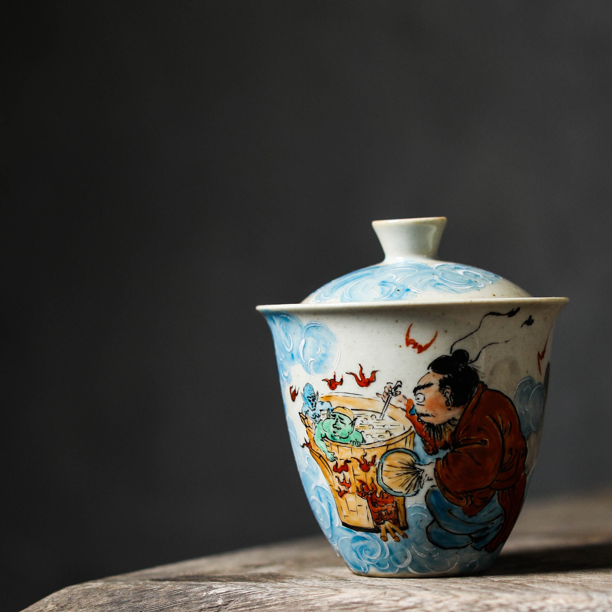 Duqing Zhongxuan cooking ghost cover bowl pure handmade ceramic household single Jingdezhen creative kung fu tea cup tea bowl