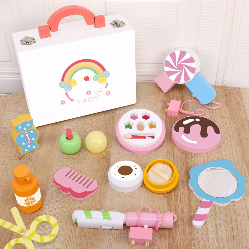 A girls birthday gift simulates a toy baby makeup suit for a young girls dresser princess