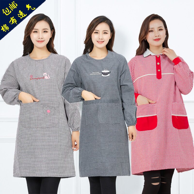 Anti-wearing hooded apron cooking clothing bib can eat fashion print features semi-good-looking short spring home