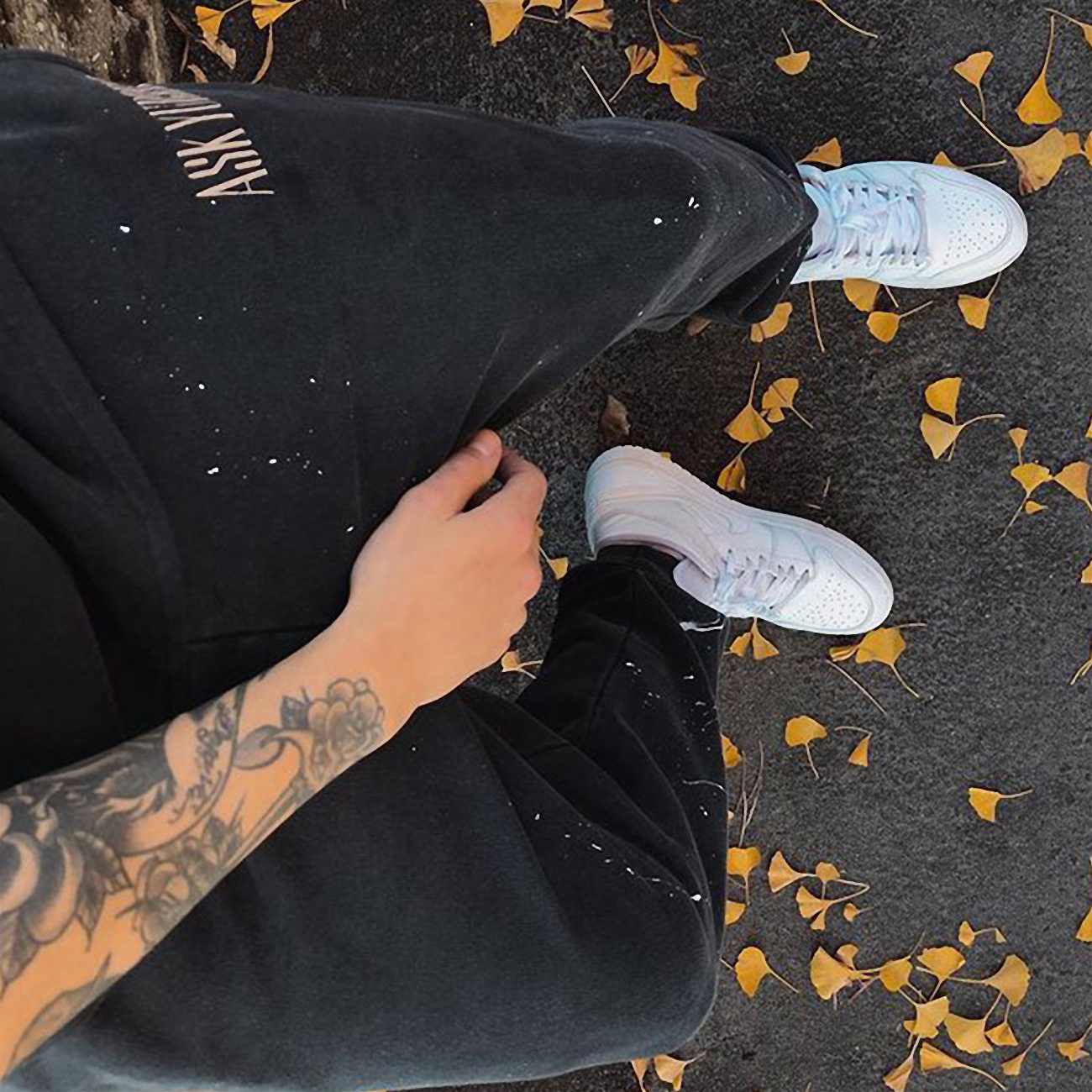 Askyurself splashed ink foam printed casual pants ASK wash do old leggings FOG loose-fitting pants tide