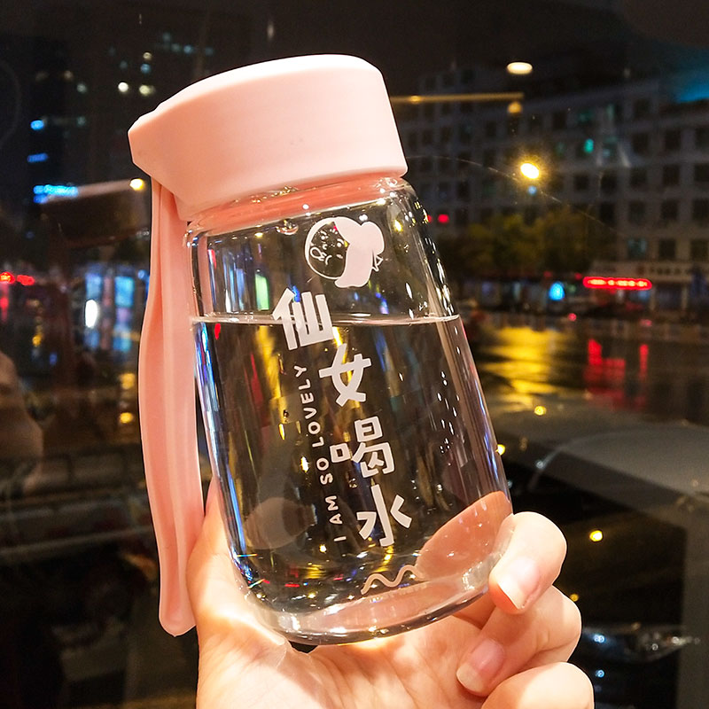 Ins super meng girl cute glass simple trend fresh schoolgirl casual cup Korean version of high temperature water cup