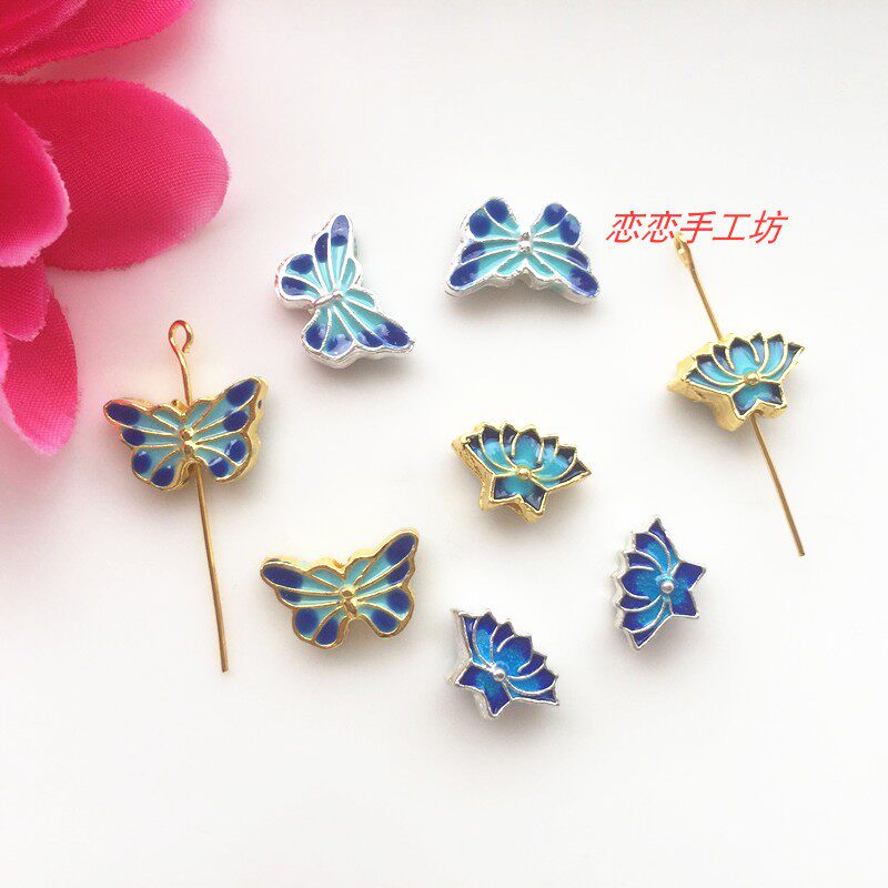 The ancient wind hair Han clothing sway diy handmade bridal head jewelry drop oil jingtai blue burning blue vertical hole earring pendant