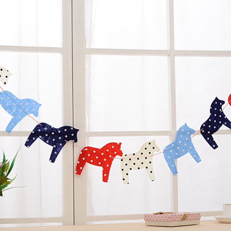 Non-woven color ponies hanging flag non-woven triangle flag wave point ponies decorative color flag