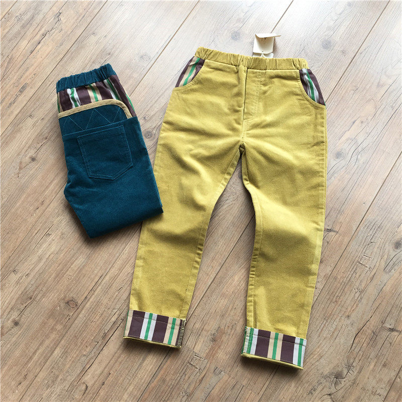 Childrens casual pants woven boys long pants baby small foot pants roll pants spring autumn and winter pants