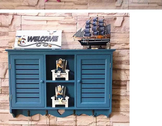 New Địa Trung Hải rèm màu xanh lưu trữ tủ Đồng hồ hộp treo tủ quần áo tủ quần áo kệ treo tường - Cái hộp